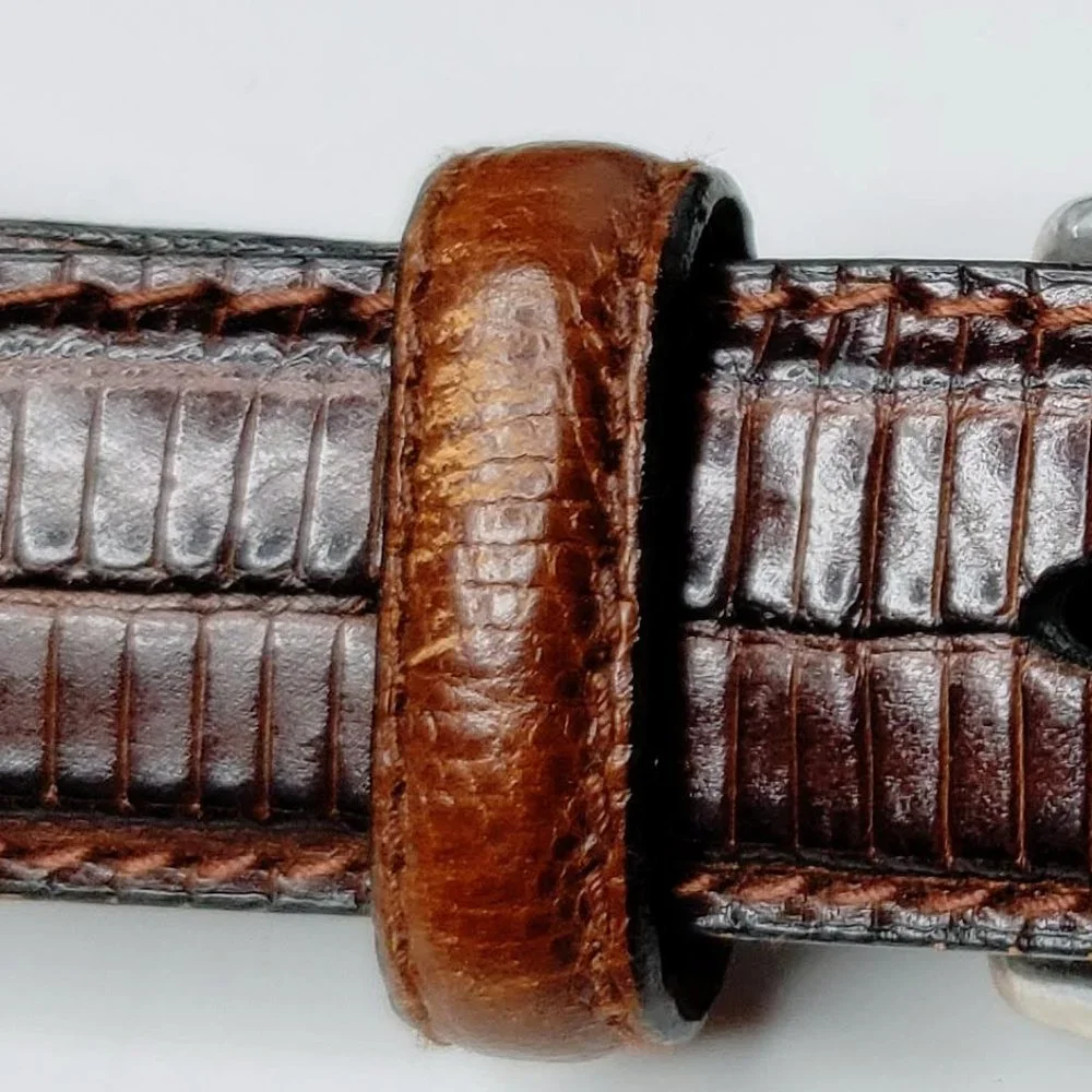 Brighton Cross Woven Distressed Buckle Belt Womens Croc Embossed Panel 38